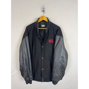 Mac Tools Vintage Mens Black Wool Leather Sleeve Varsity Jacket 2X Embroidered